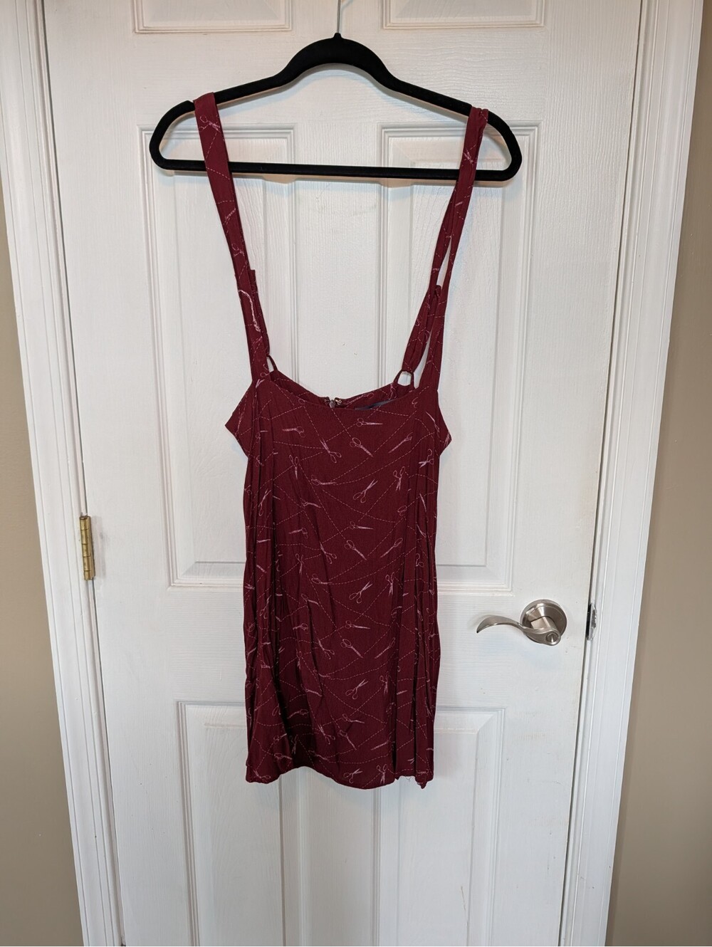 ModCloth Jumper Skirt with Suspenders Scissor Print Flowy Summer NWOT LARGE